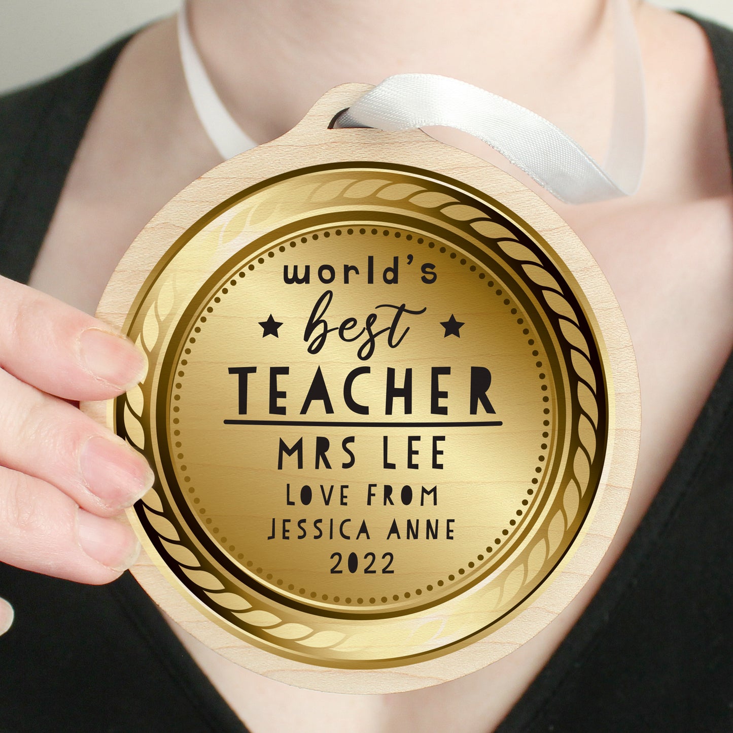 Personalised "World's Best Teacher" Wooden Medal
