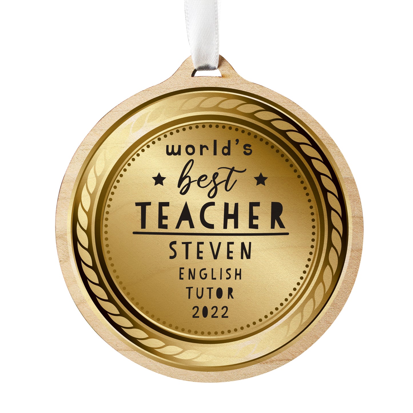 Personalised "World's Best Teacher" Wooden Medal