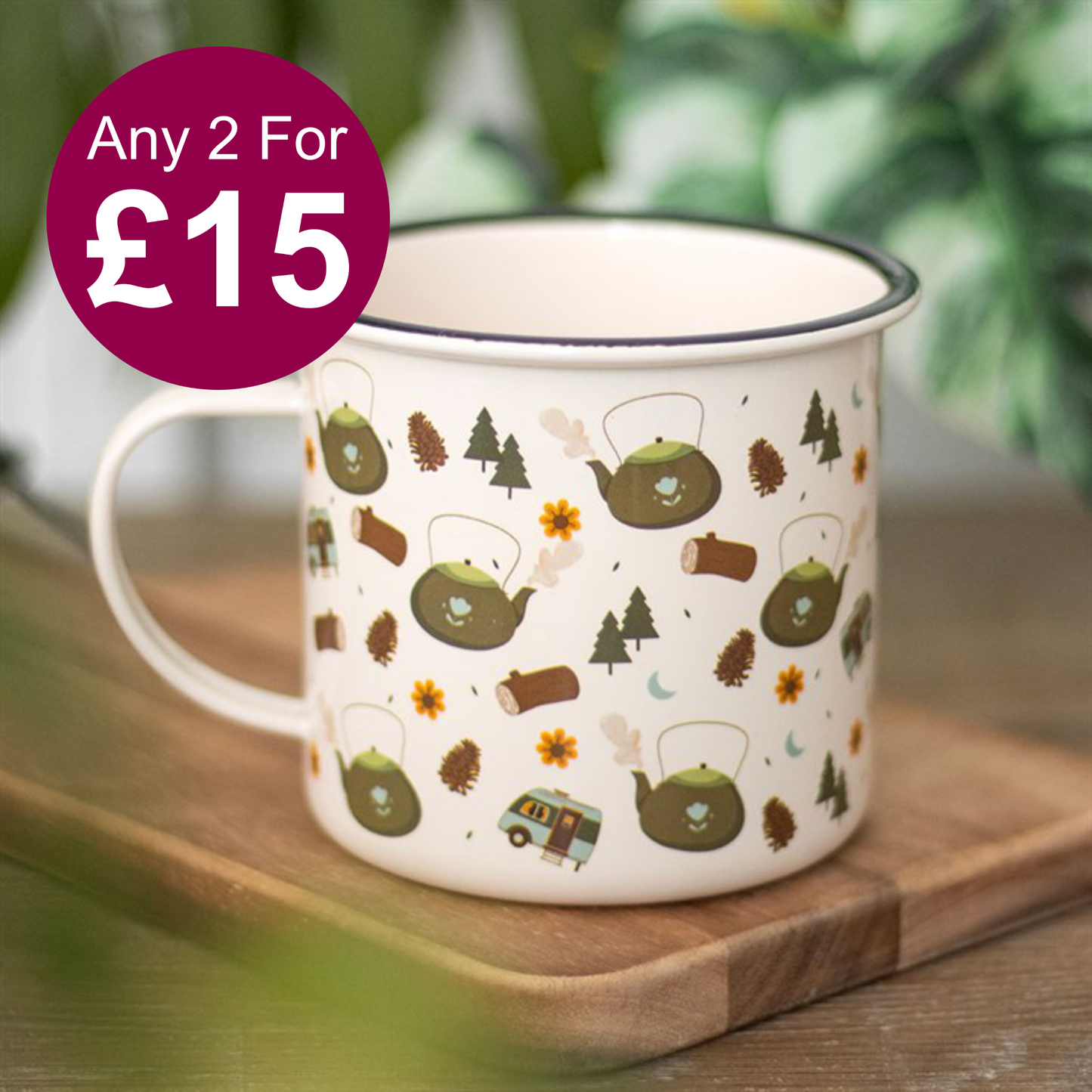 Camping Print Enamel Mug