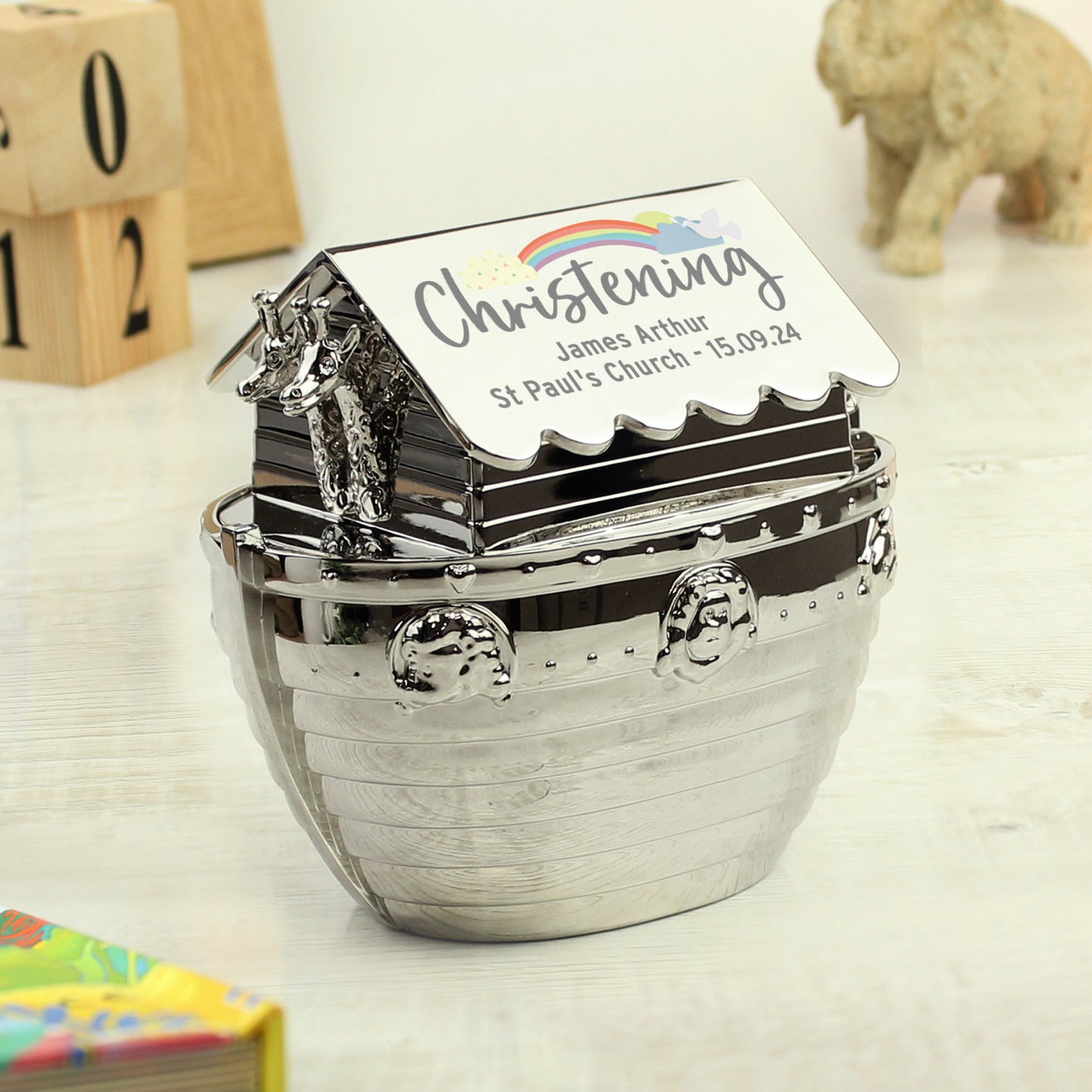 Personalised Christening Noah's Ark Money Box