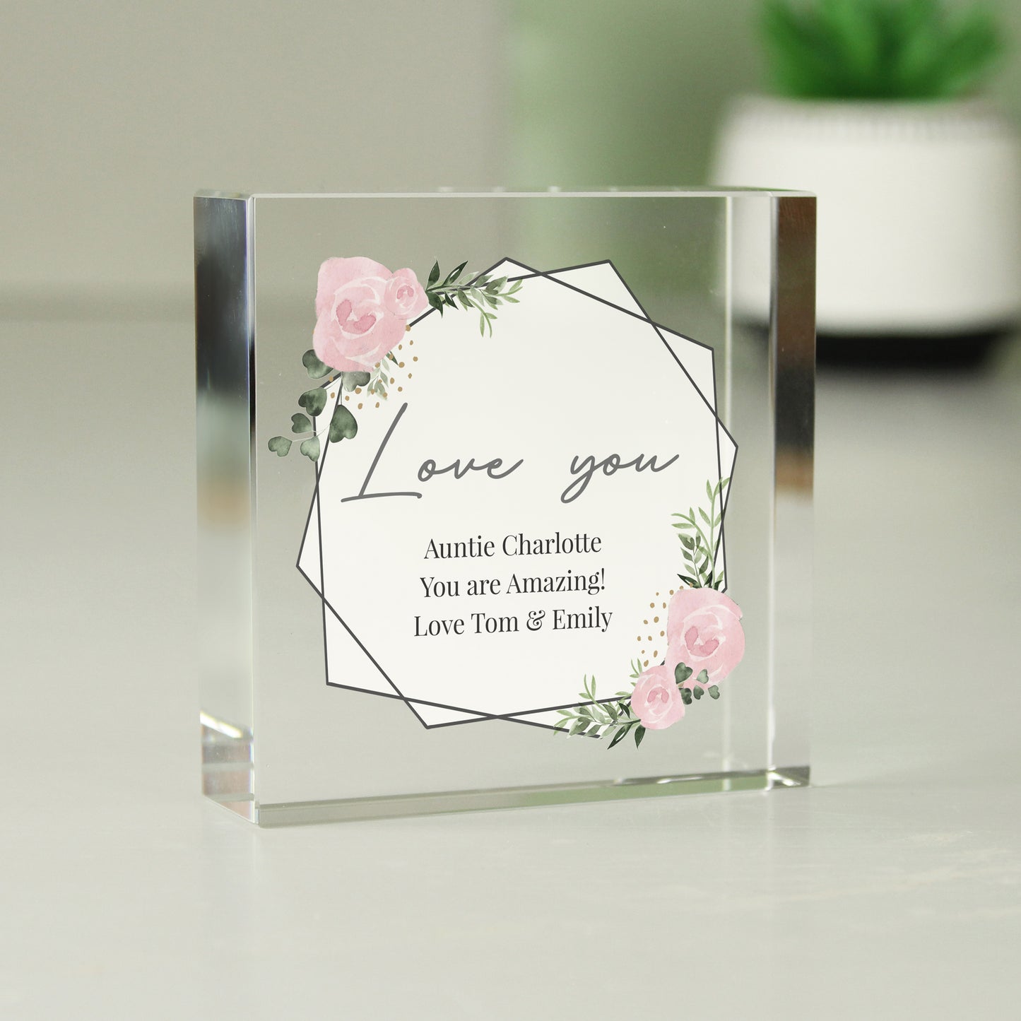 Personalised Rose Crystal Token – Floral Keepsake Gift