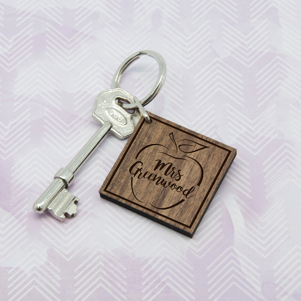 Personalised Teacher's Apple Square Keyring
