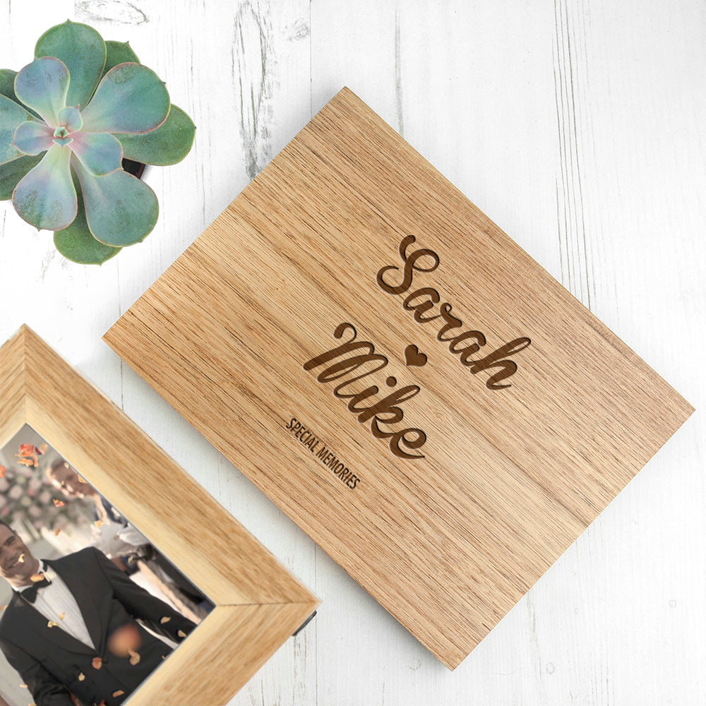 Personalised Name and Heart Midi Oak Photo Cube Keepsake Box