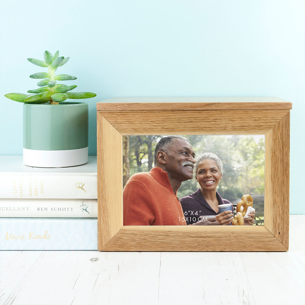 Personalised Name and Heart Midi Oak Photo Cube Keepsake Box