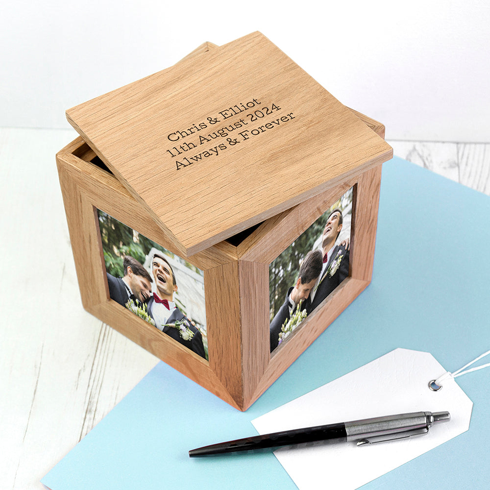 Personalised Oak Photo Cube Keepsake Box