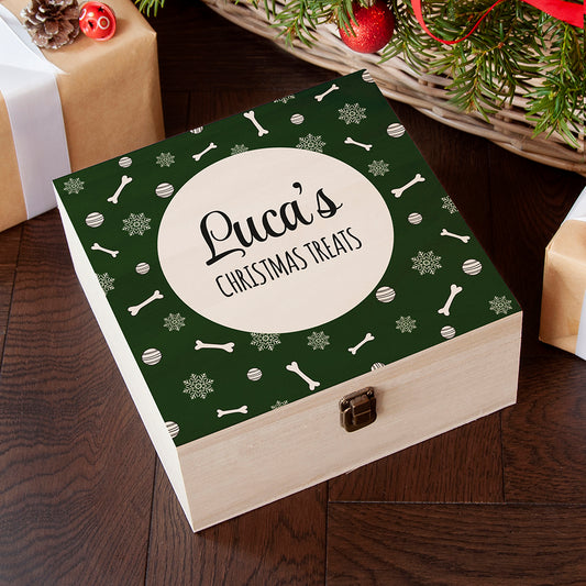 Festive Pattern Square Christmas Eve Box - Medium Green