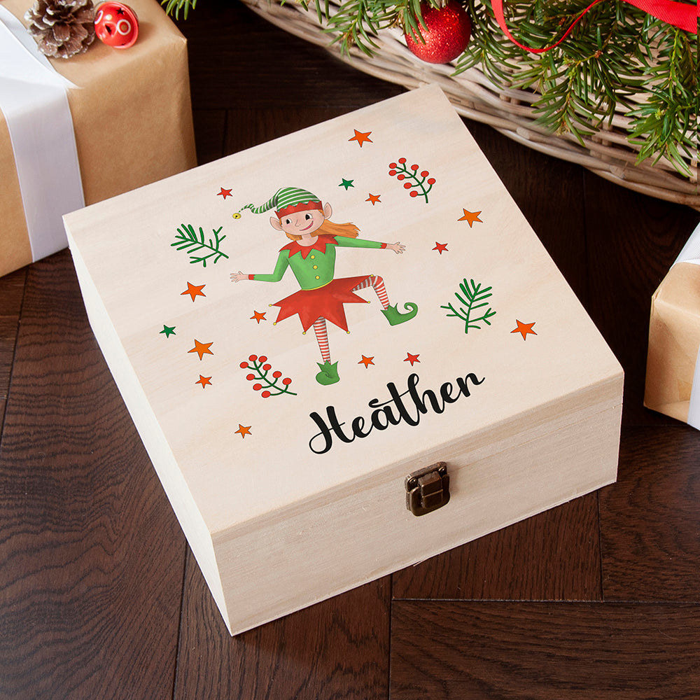 Personalised Girl Elf Christmas Eve Box