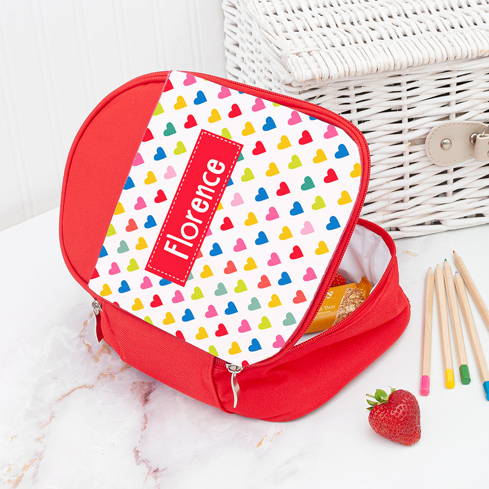Personalised Children's Red Patterned Lunch Bag