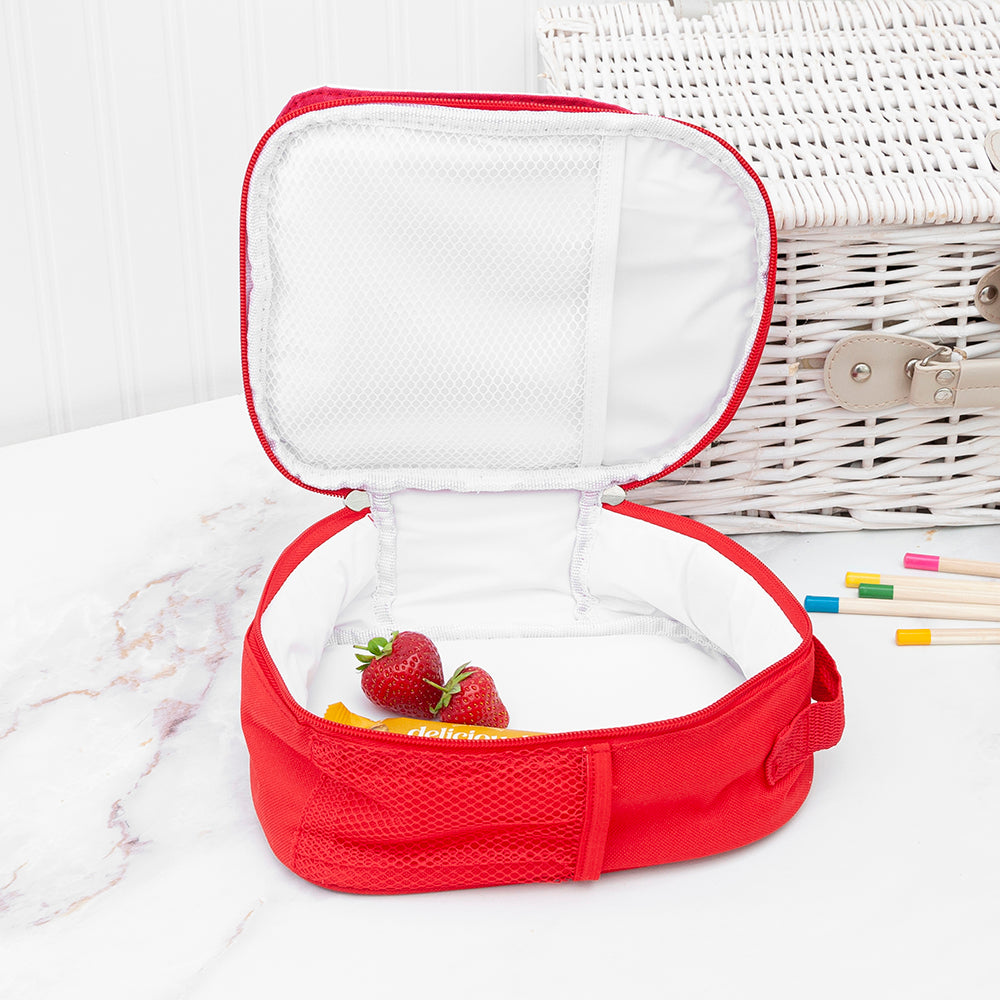 Personalised Children's Red Patterned Lunch Bag