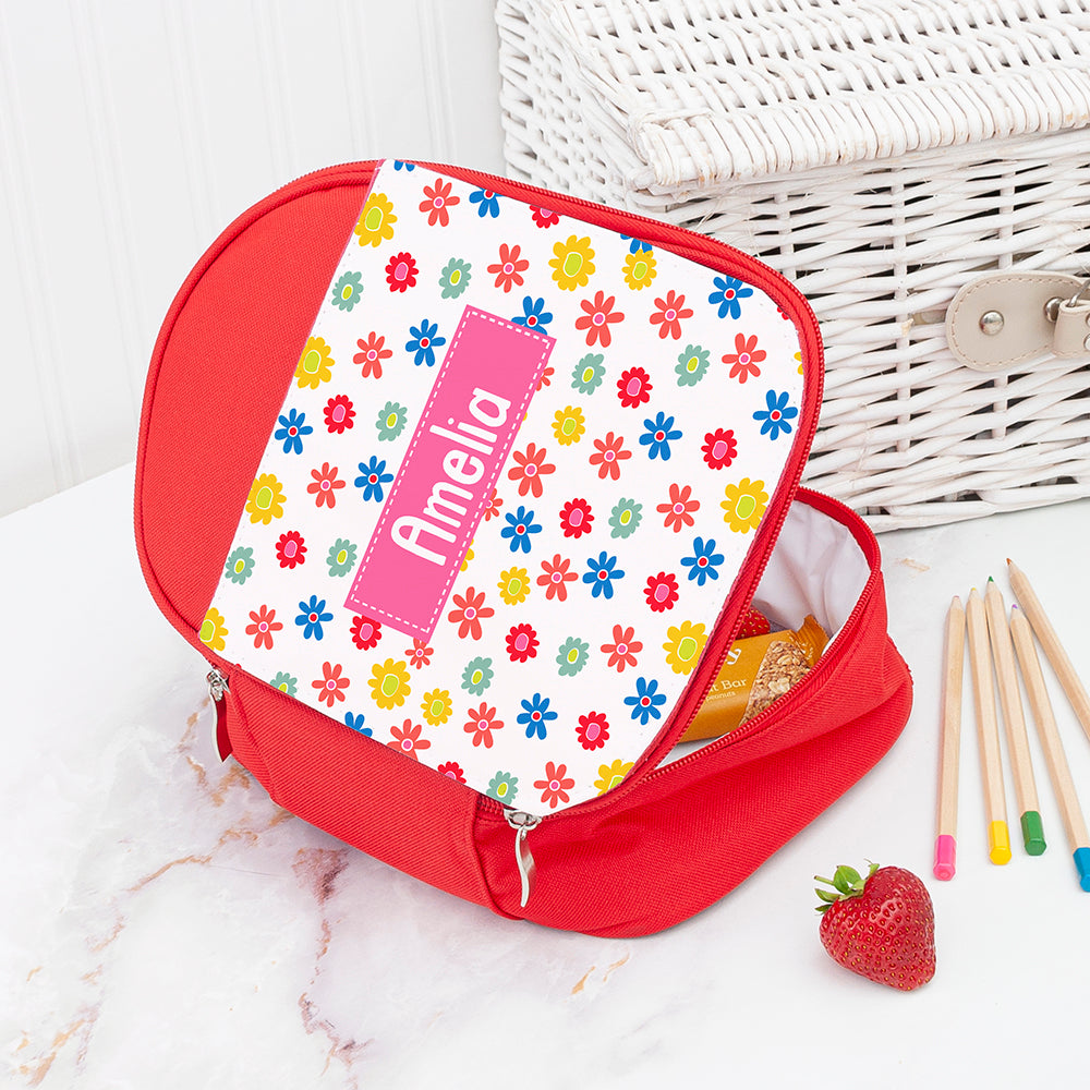 Personalised Children's Red Patterned Lunch Bag