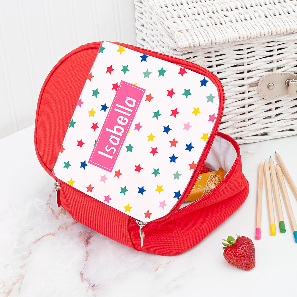 Personalised Children's Red Patterned Lunch Bag