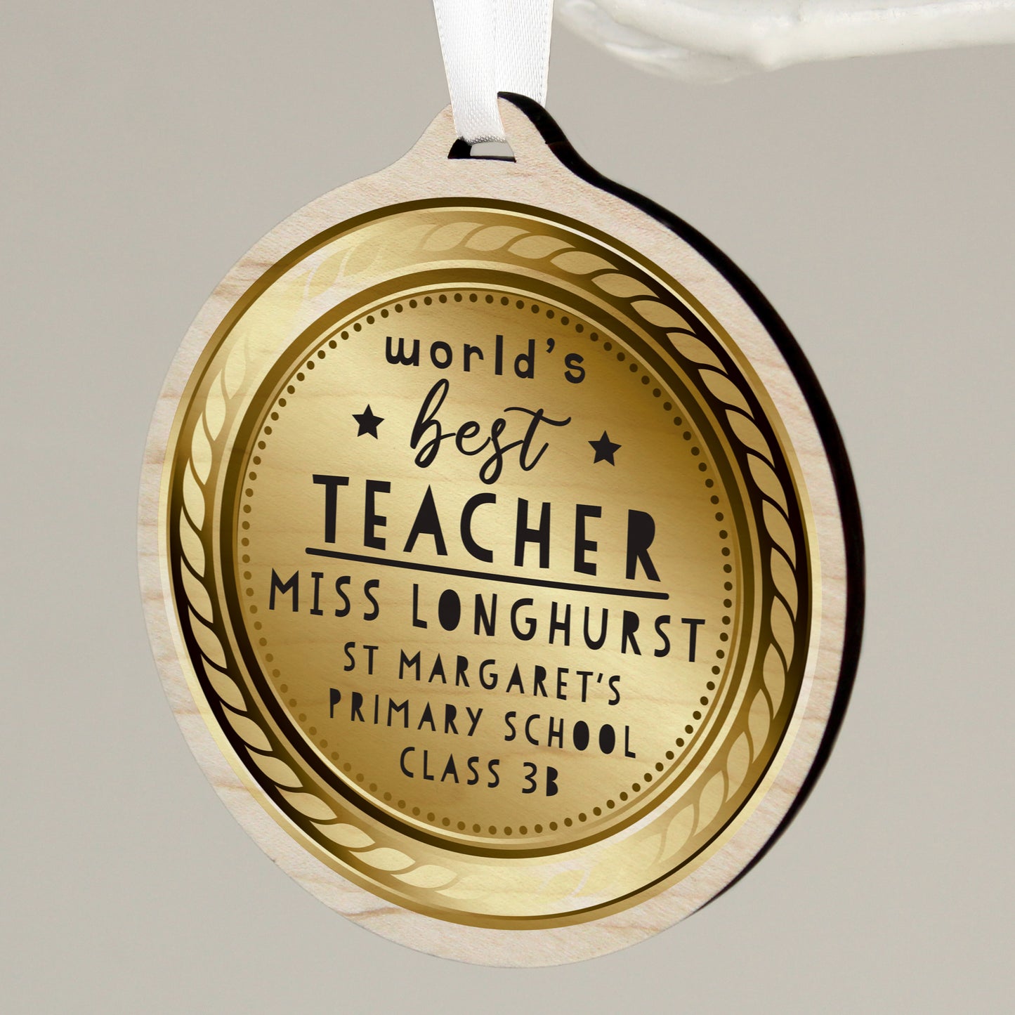 Personalised "World's Best Teacher" Wooden Medal