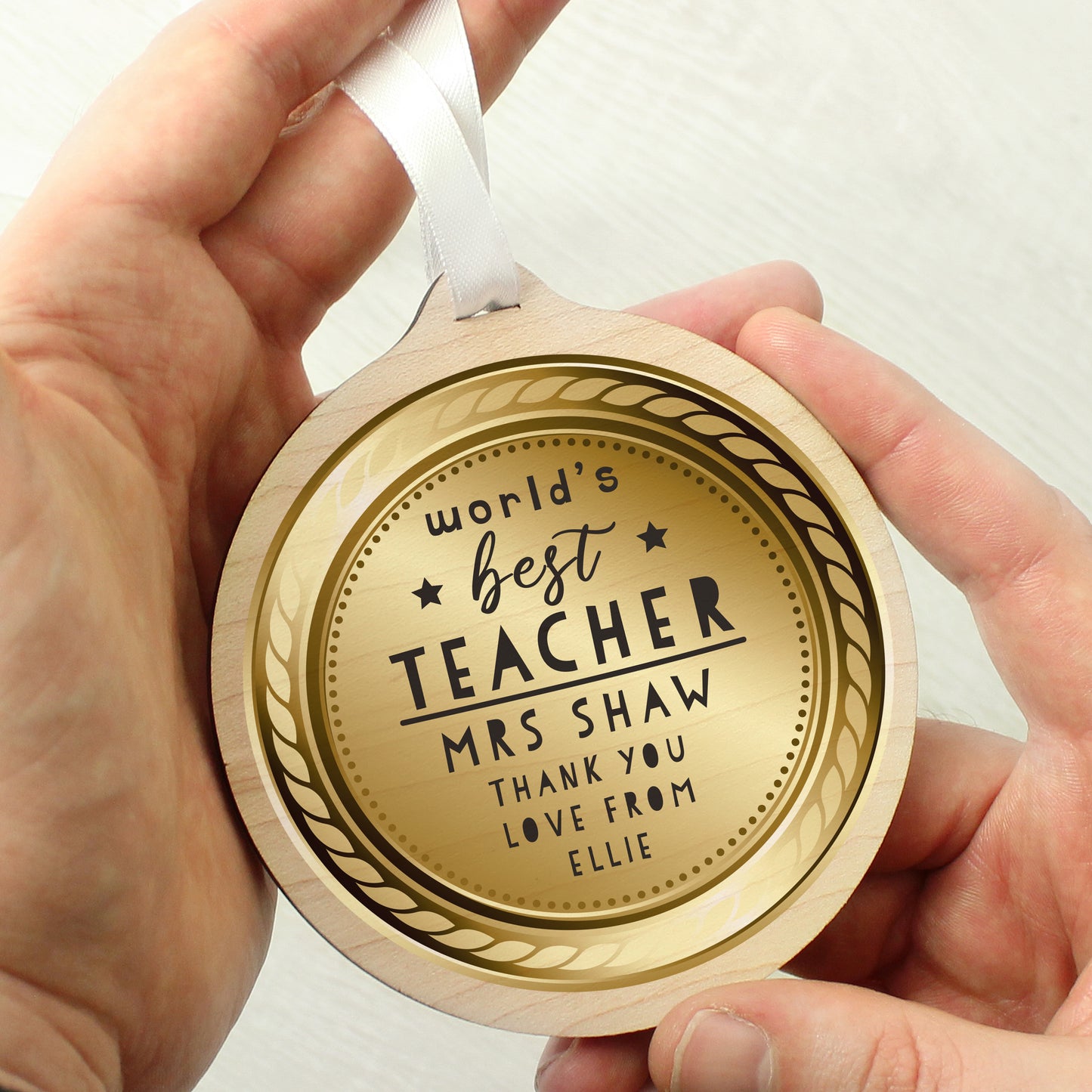 Personalised "World's Best Teacher" Wooden Medal
