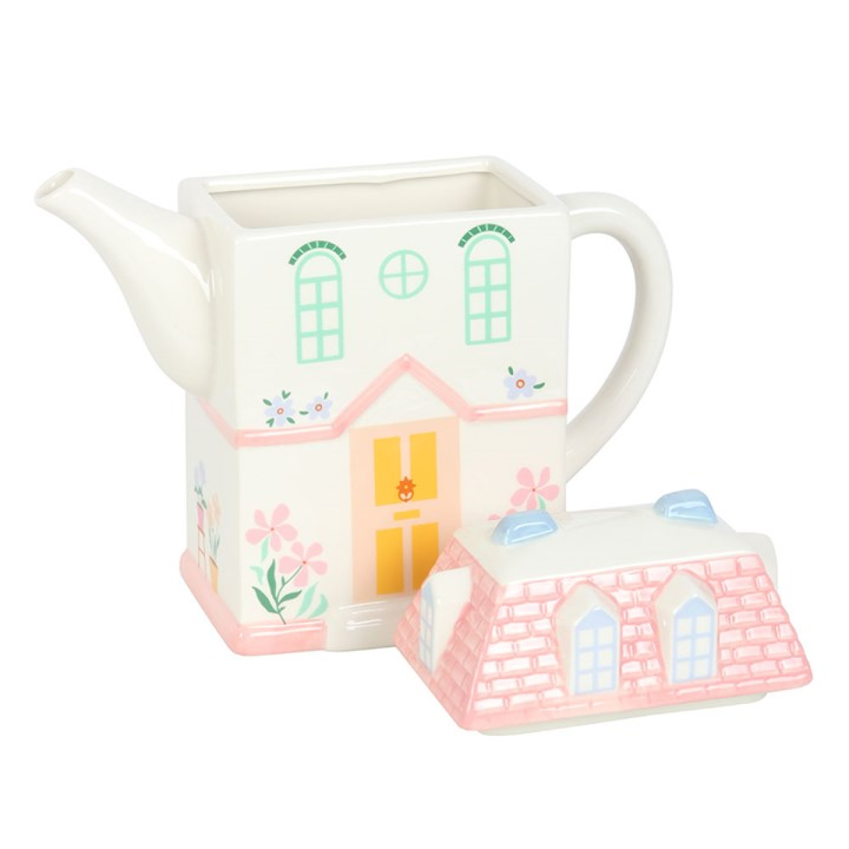 Pastel House Shaped Ceramic Teapot