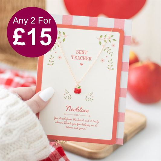 Best Teacher Apple Necklace on Greeting Card