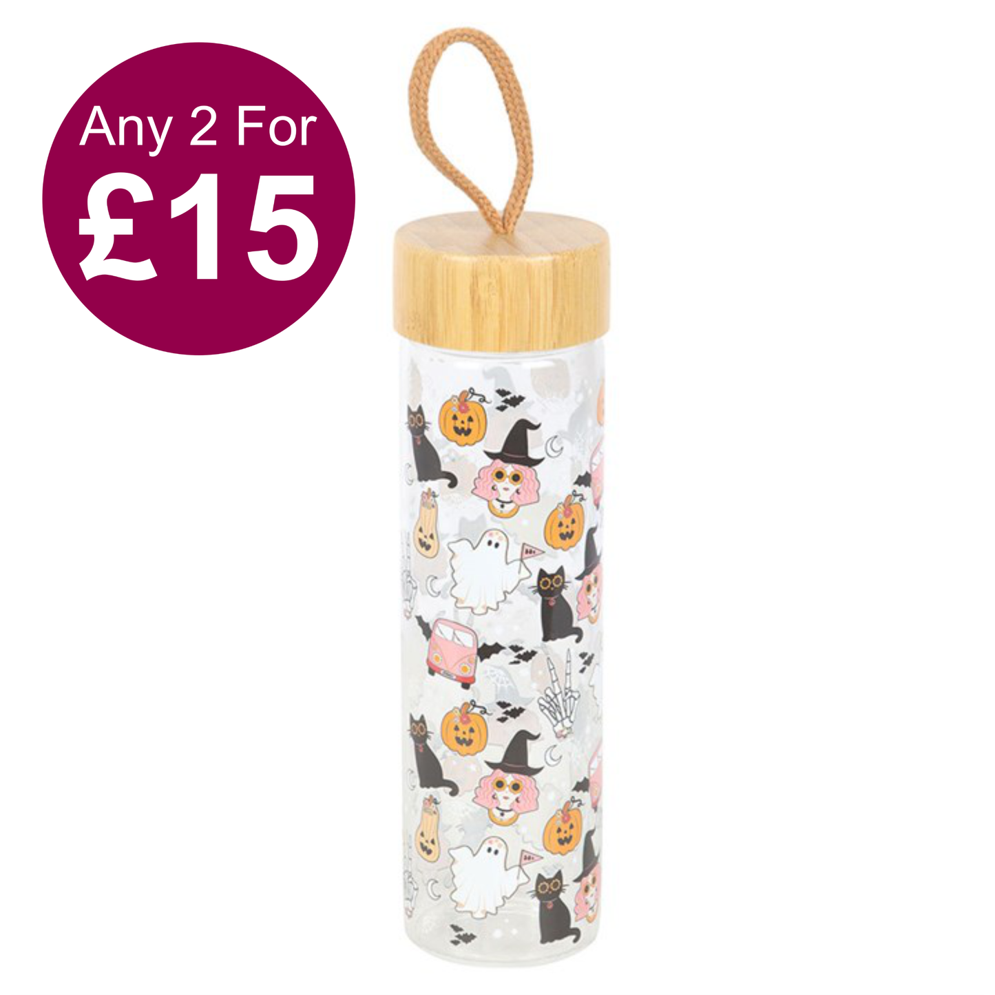 Groovy Ghost Print Glass Water Bottle