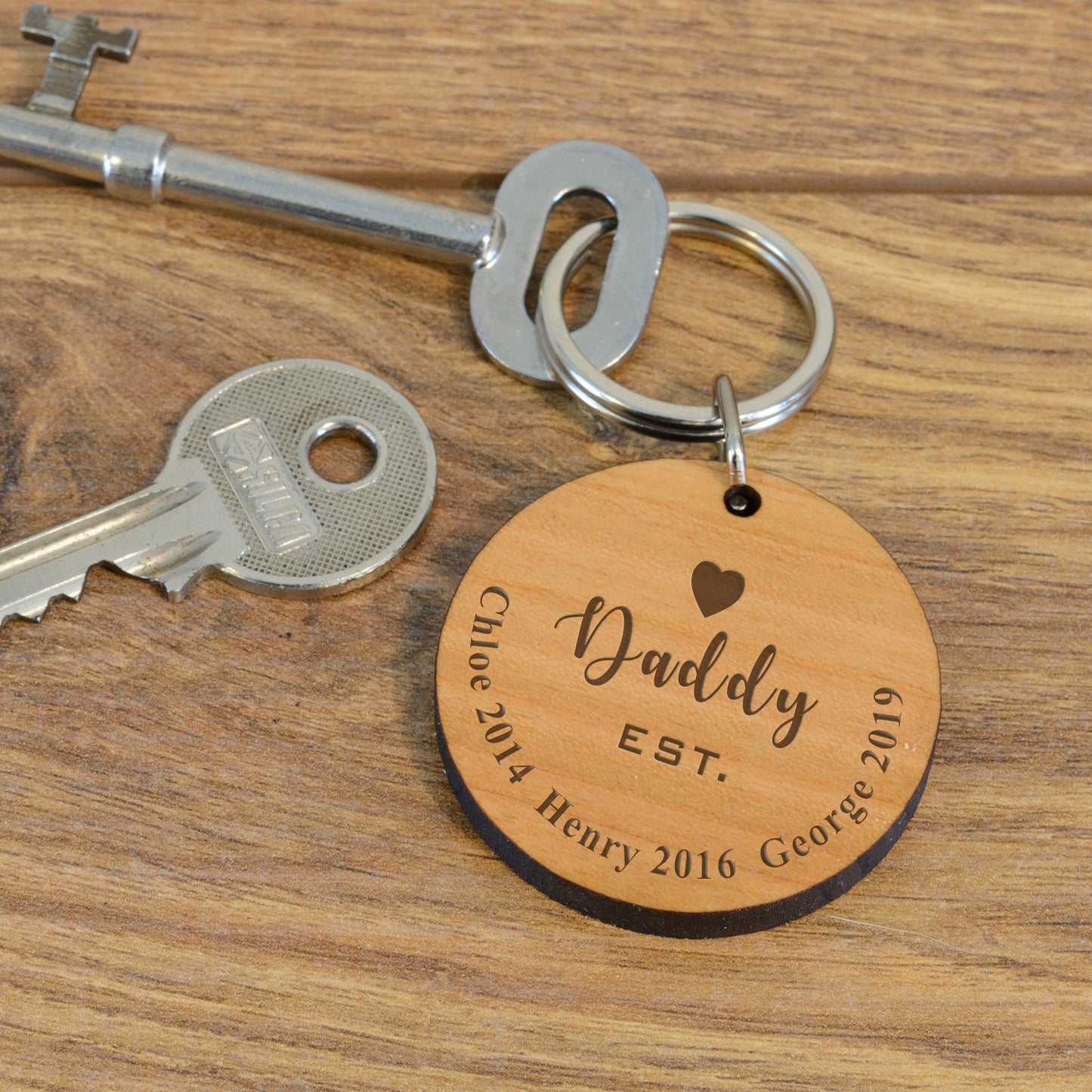 Personalised “Established” Solid Cherry Wood Key Ring