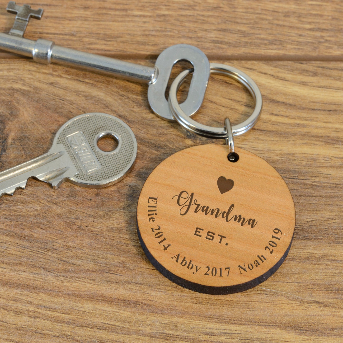 Personalised “Established” Solid Cherry Wood Key Ring