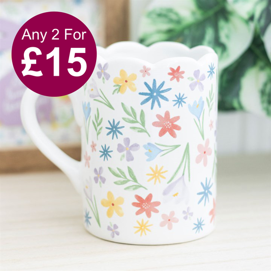 Spring Floral Print Scalloped Mug