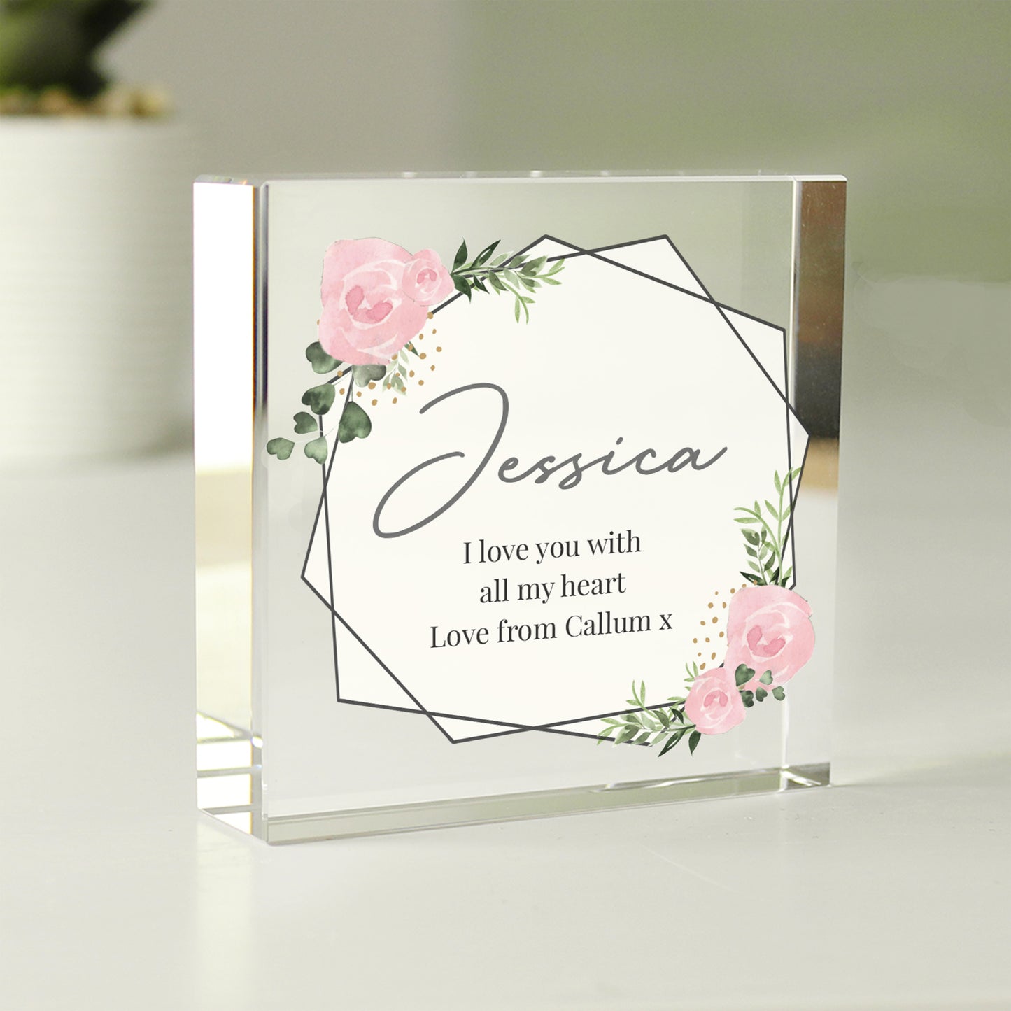 Personalised Rose Crystal Token – Floral Keepsake Gift