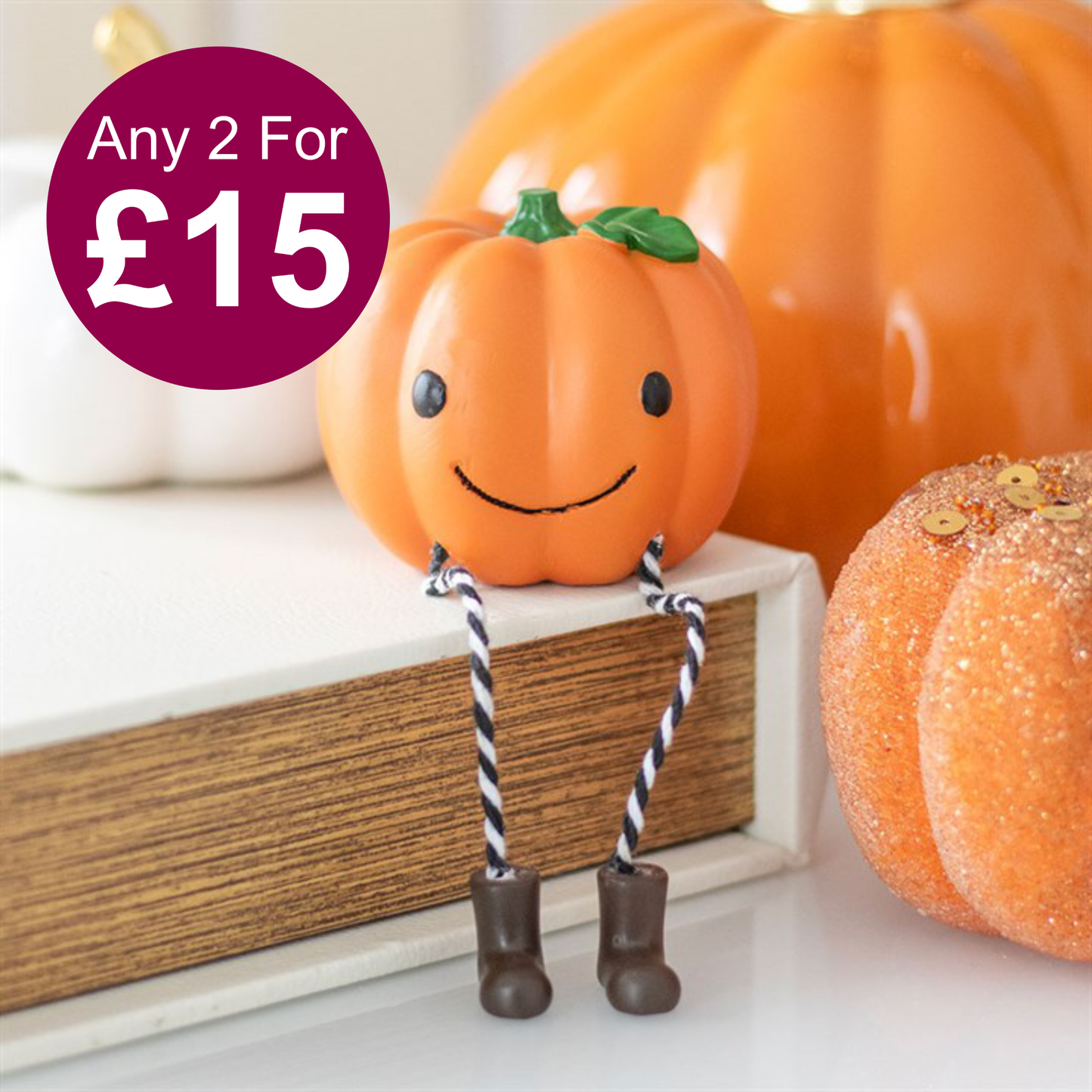 Cute Smiling Pumpkin Shelf Sitter Ornament