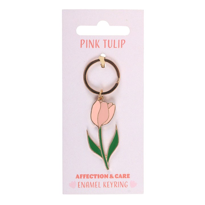 Pink Tulip Enamel Keyring