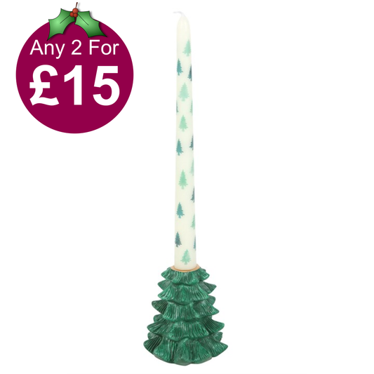 Green Fir Tree Candle Holder with Taper Candle
