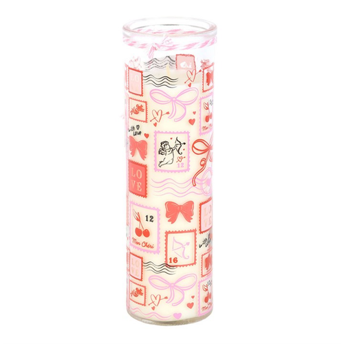 Valentine Postage Stamp Sparkling Rose Tube Candle