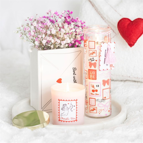 Valentine Postage Stamp Sparkling Rose Tube Candle