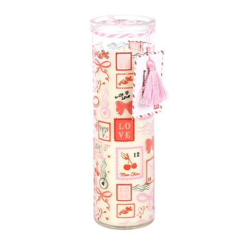 Valentine Postage Stamp Sparkling Rose Tube Candle