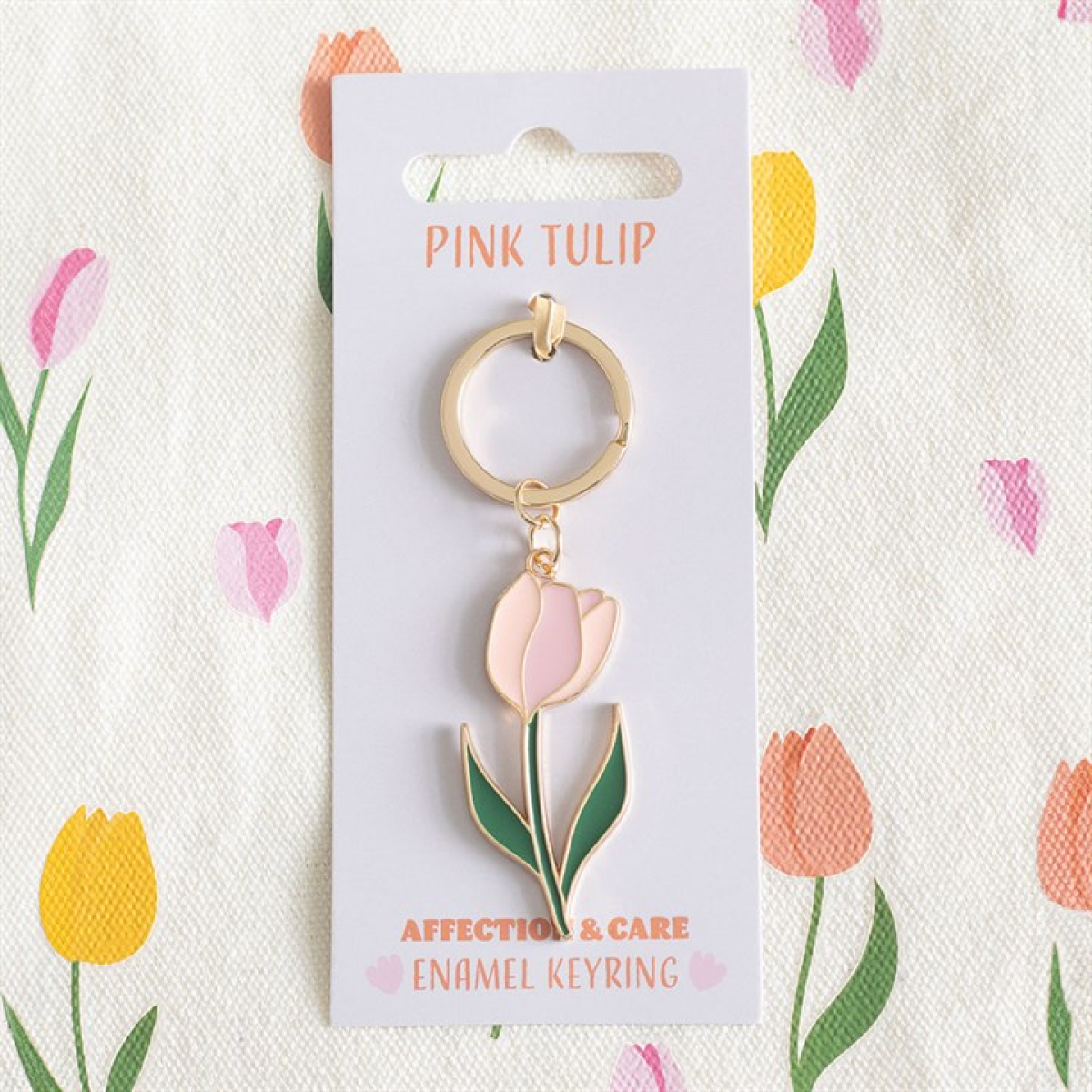 Pink Tulip Enamel Keyring