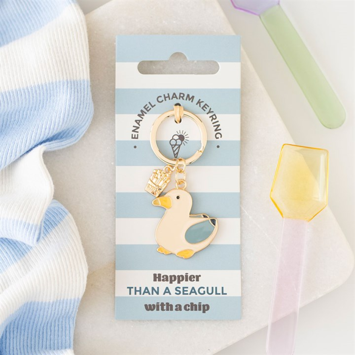 Seagull and Chips Enamel Keyring