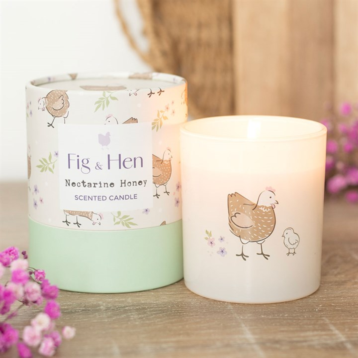 Mother Hen Nectarine & Honey Scented Candle – Hen & Chick Design (28hr Burn Time)