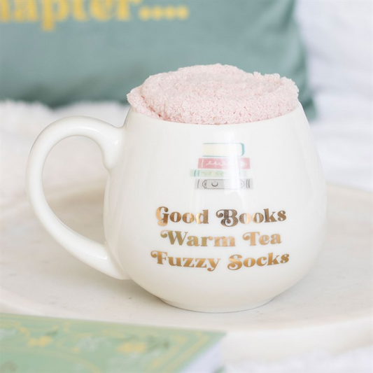 Good Books, Warm Tea & Fuzzy Socks Mug and Socks Set
