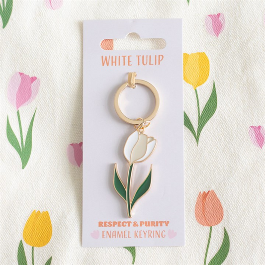 White Tulip Enamel Keyring