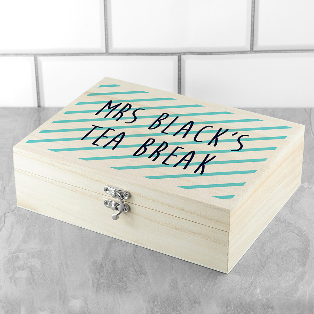 Personalised Teacher's Tea Break Box Stripes Design