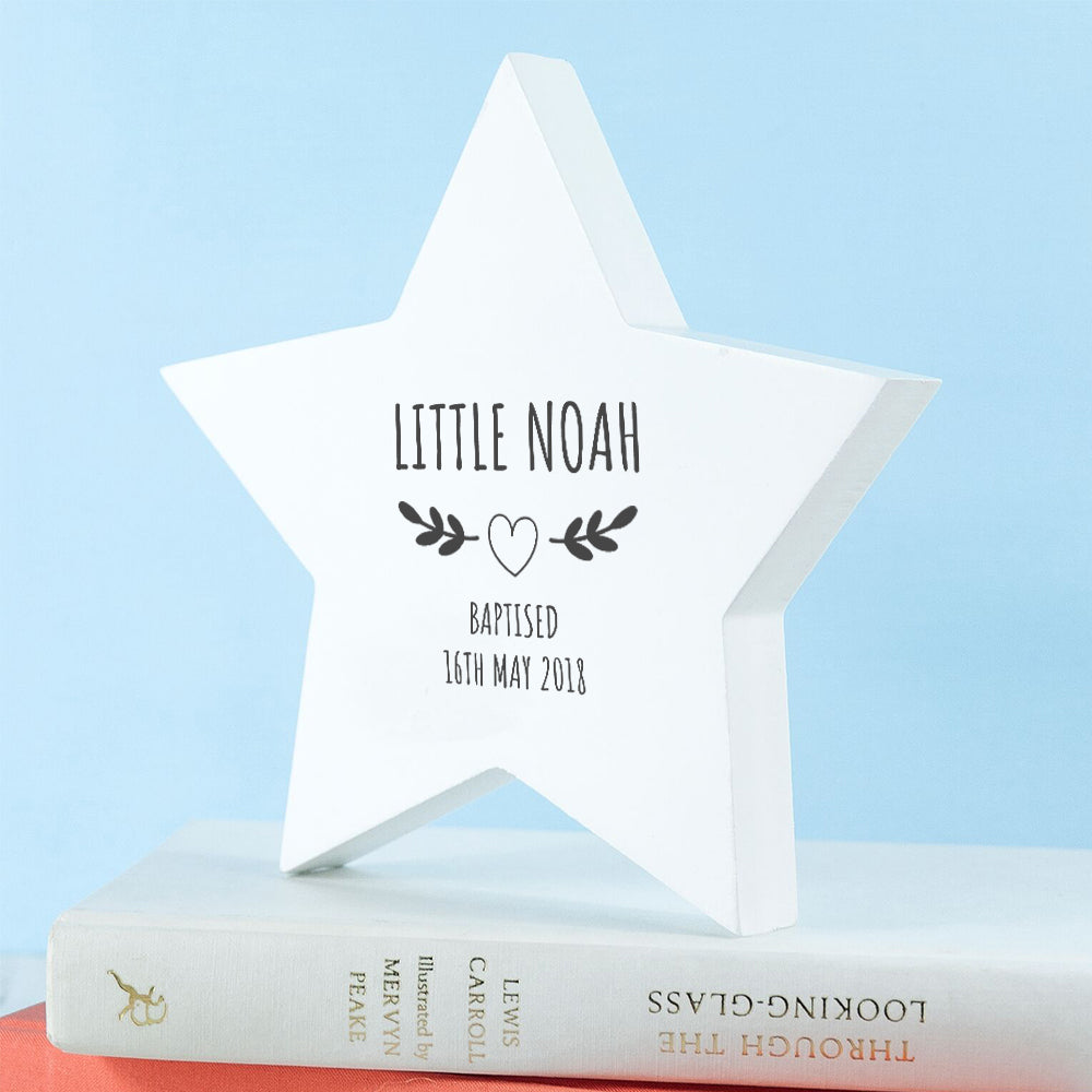 Personalised Christening Keepsake Star - Wreath Design