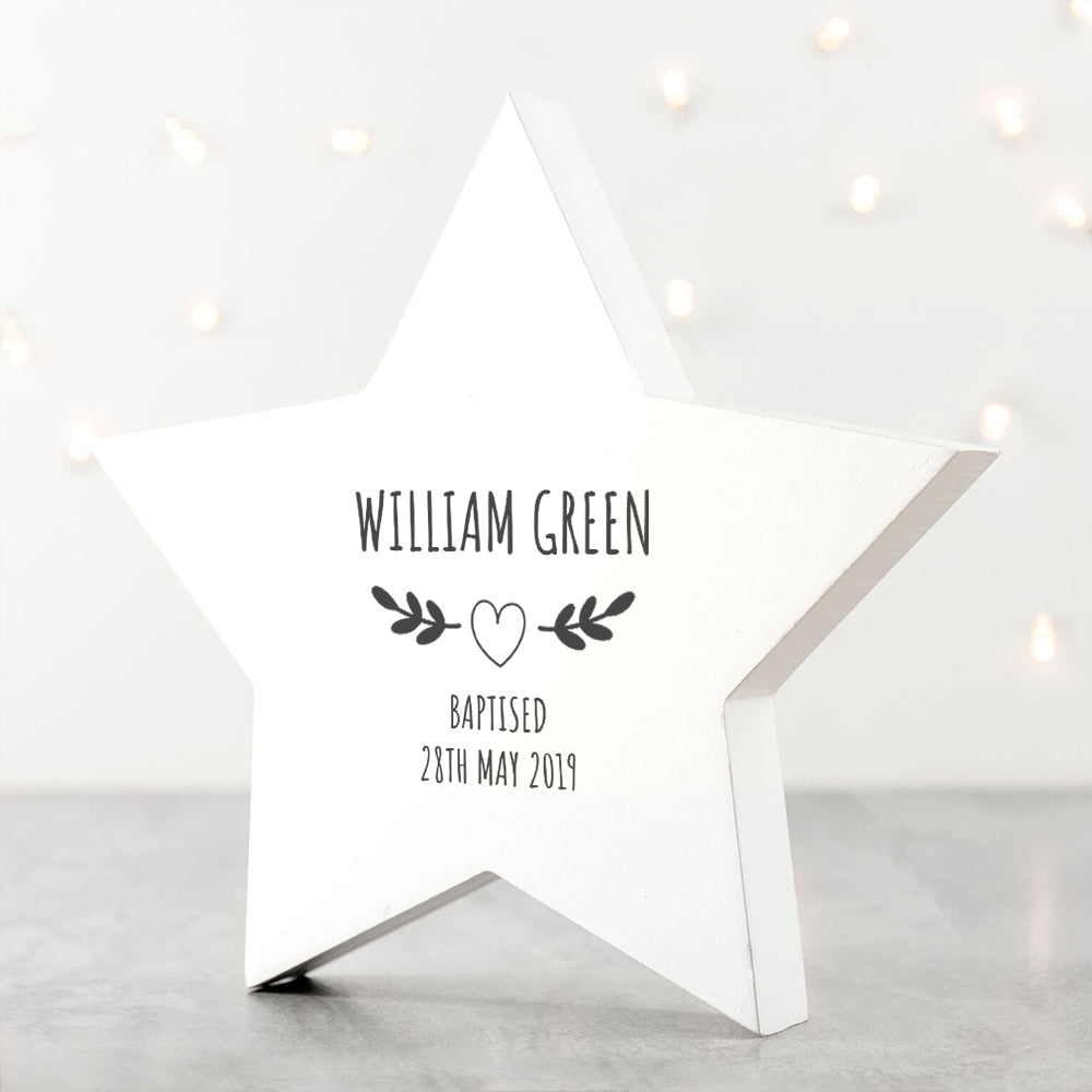 Personalised Christening Keepsake Star - Wreath Design