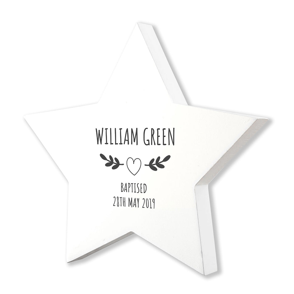 Personalised Christening Keepsake Star - Wreath Design