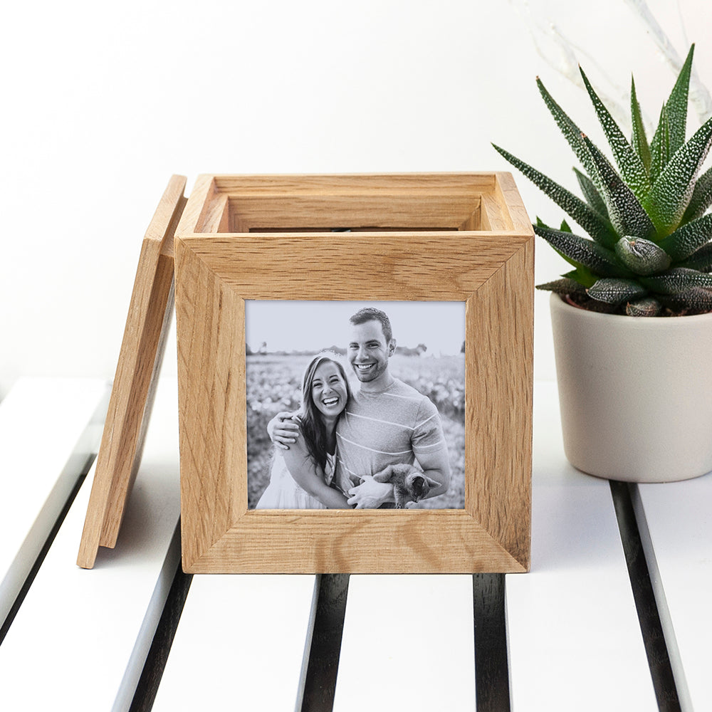 Personalised Oak Photo Cube Keepsake Box