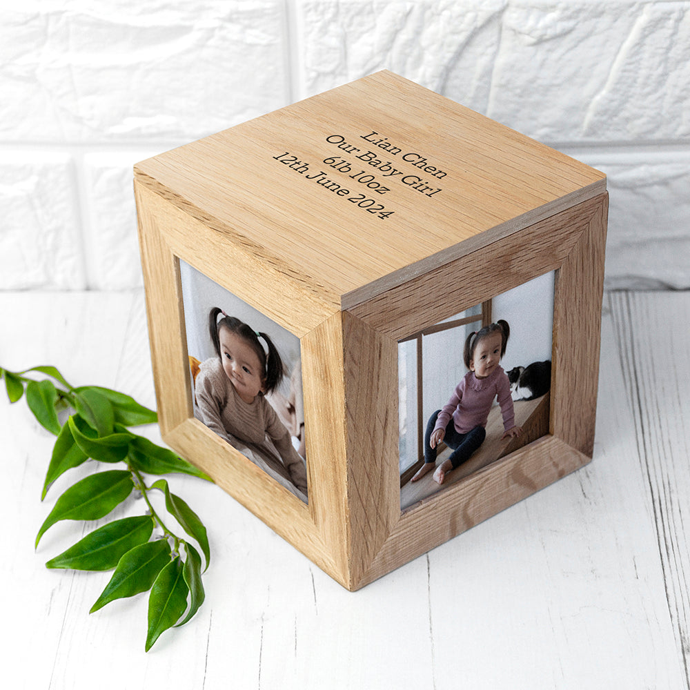 Personalised Oak Photo Cube Keepsake Box