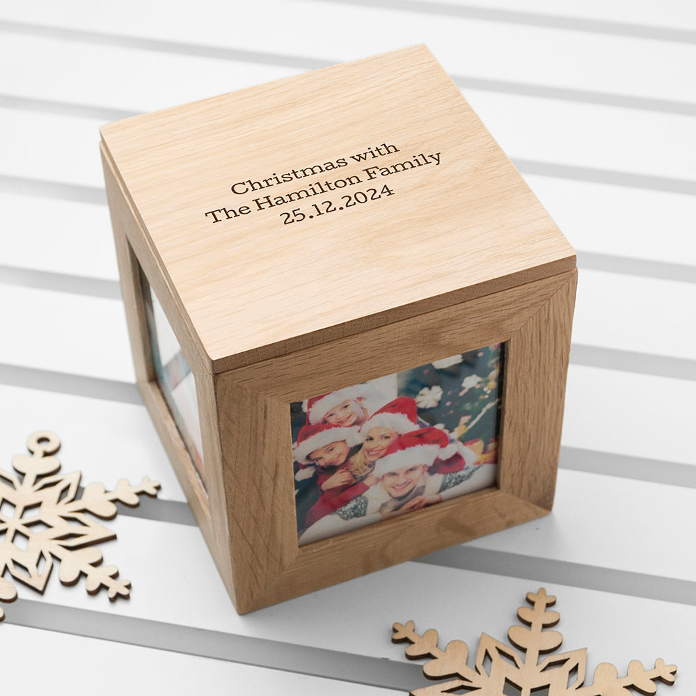 Personalised Oak Photo Cube Keepsake Box