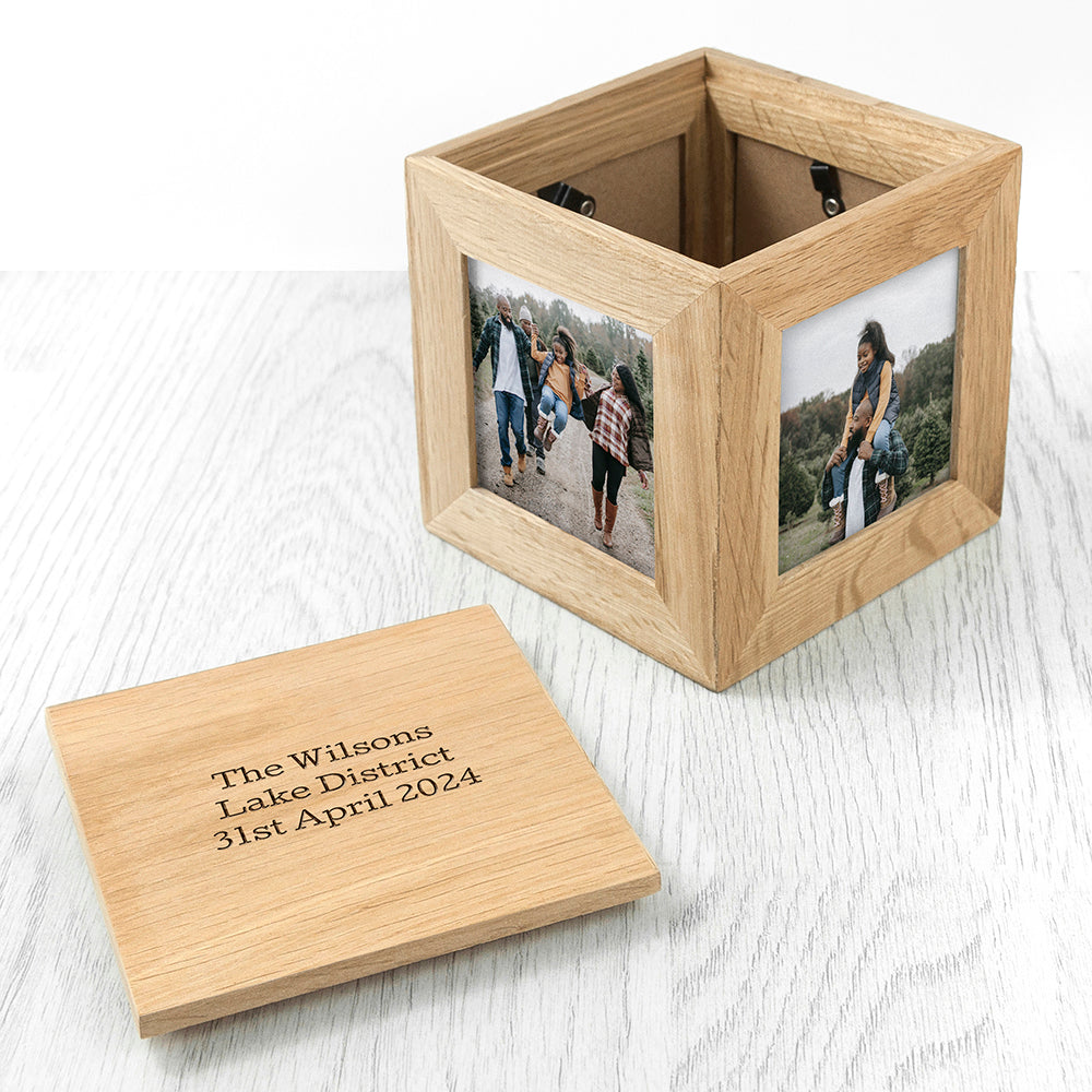 Personalised Oak Photo Cube Keepsake Box