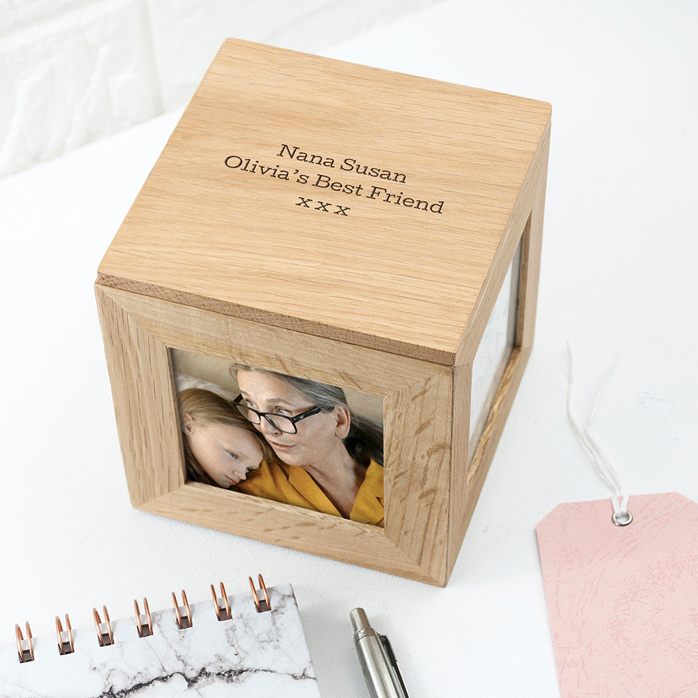 Personalised Oak Photo Cube Keepsake Box
