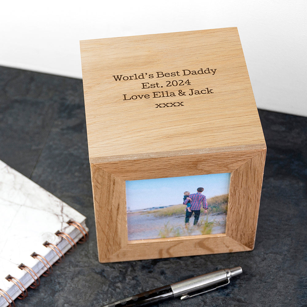 Personalised Oak Photo Cube Keepsake Box