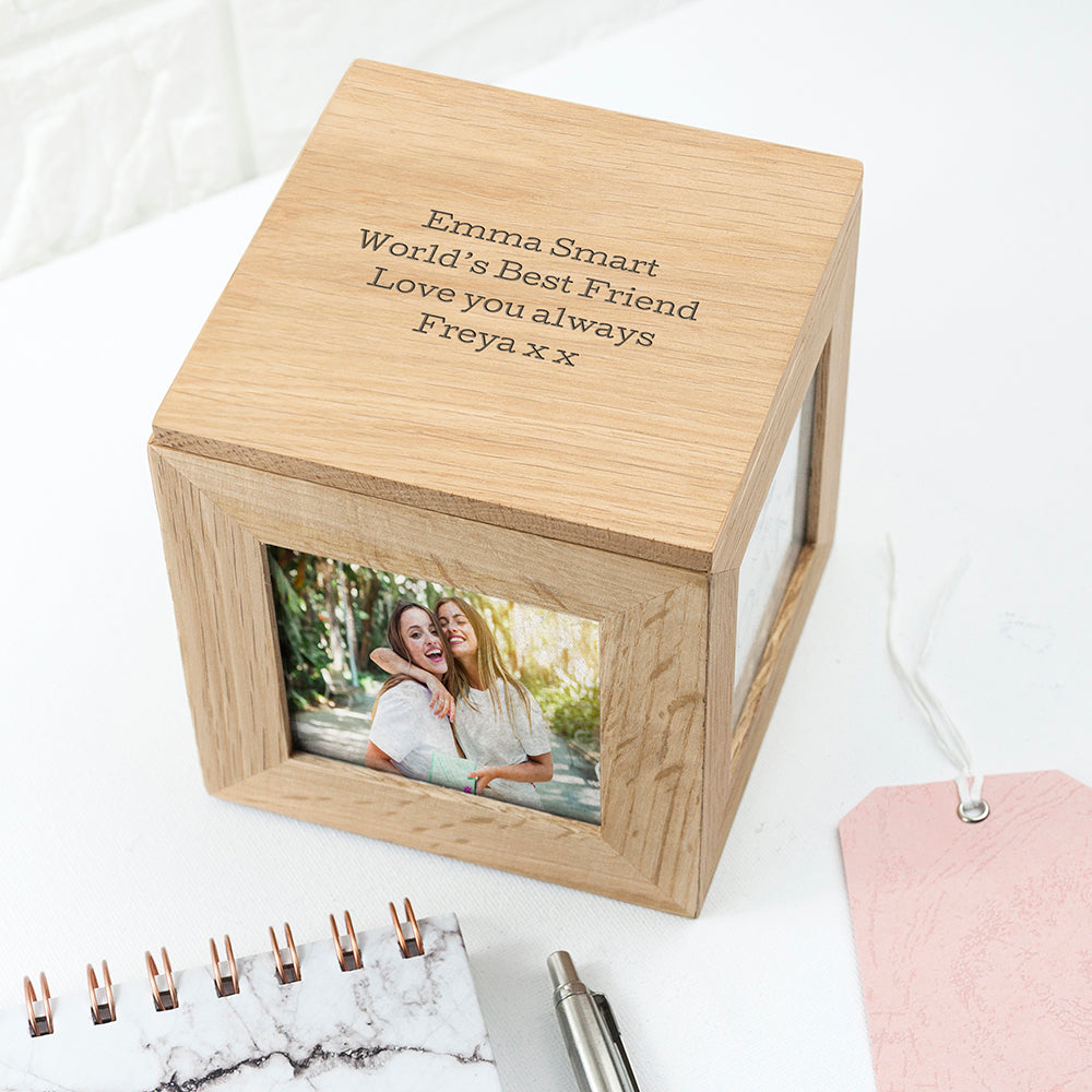 Personalised Oak Photo Cube Keepsake Box