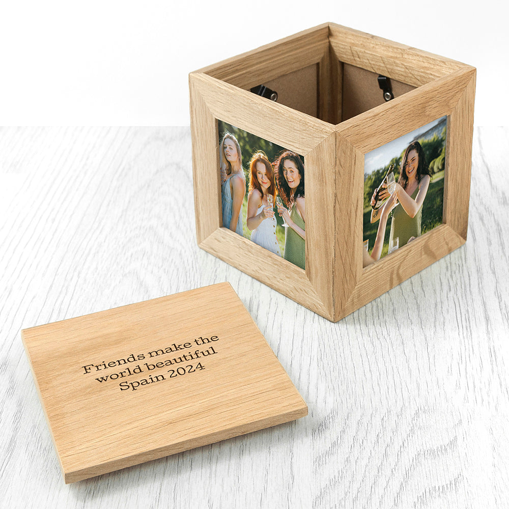 Personalised Oak Photo Cube Keepsake Box