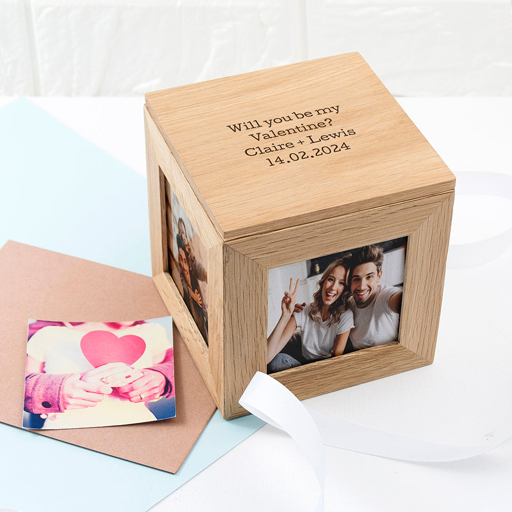Personalised Oak Photo Cube Keepsake Box