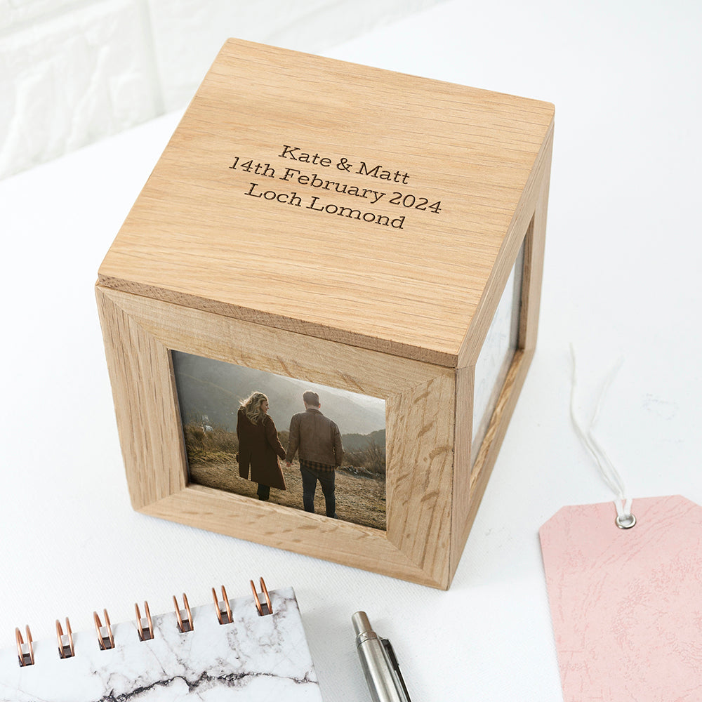 Personalised Oak Photo Cube Keepsake Box
