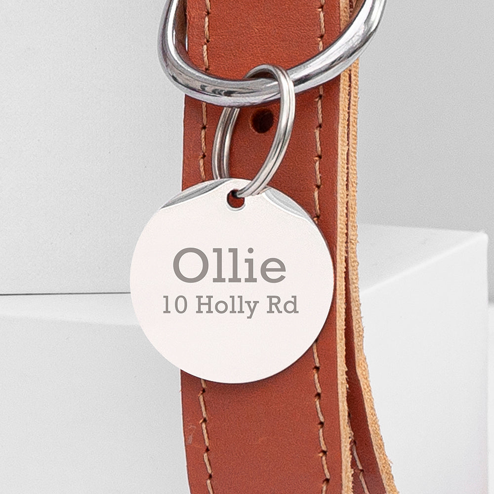 Personalised Classic Brown Leather Dog Collar with Tag